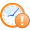 Drawing of a round clock with an orange exclamation point over it